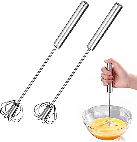 Título: 2 batidores semiautomáticos, batidores de acero inoxidable, utensilios de cocina para hornear, batidor de tipo empujón, adecuado para mezclar batir, espumar y agitar