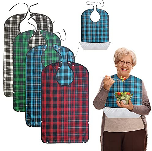 Gobesty 4 Stück Lätzchen Für Erwachsene, Wasserdichte Schlabberlatz Essensschutz, wasserdicht erwachsenen lätzchen mit druckknöpfen, Latz Für Männer, Frauen, Ältere Menschen Und Behinderte