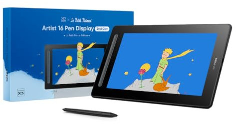 XP-PEN Artist 16 2ème Gén Tablette Graphique 15,4 Pouces, X3 Smart Chip Stylo avec 10 Touches Accès Rapide, Drawing Display pour Peindre - Édition Co XPPen Le Petit Prince x Artist 16 2ème Gén