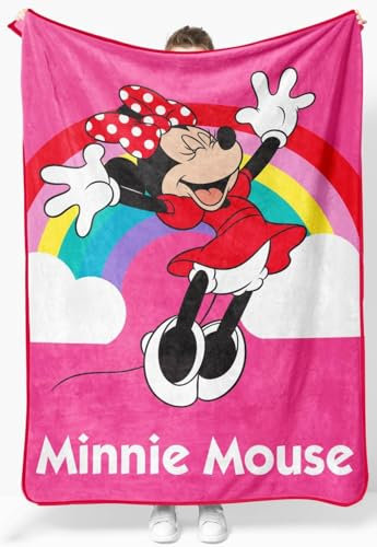 Disney Minnie Mouse Plush Throw Blanket - Measures 46 x 60 Inches - Super Soft & Cozy Fleece Rainbow Kids Bedding