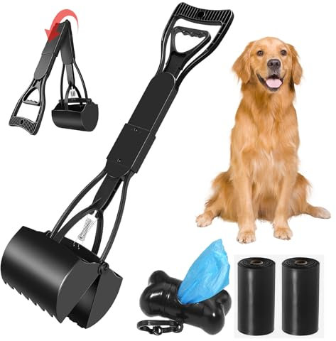 Animale Domestico Pooper Scooper, 60cm / 23.6 Manico Lungo Palette per Escrementi Cani, Portatile Cortile Pooper Scooper con Raccogli Cacca Cane