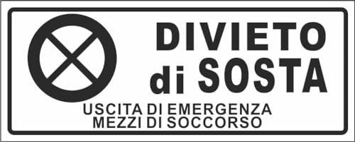 M-ITALY CARTELLO SEGNALETICO UNI - Divieto di sosta uscita di emergenza mezzi di soccorso - Adesivo Extra Resistente, Pannello in Forex, Pannello In Alluminio (60x25, Plastica)