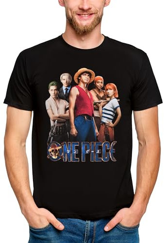 Elbenwald One Piece T-Shirt avec Motif de l'équipage de Chapeau de Paille pour Hommes Femmes Unisexe Coton Noir - L