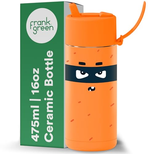frank green Reusable Cup with Flip Straw Lid, Frankster Drinks Bottle for Kids, Spill and Leak-Resistant, Ceramic Lined - Robin, Neon Orange 16oz