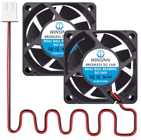 WINSINN DC 60mm Fan 24V 6025 Dual Ball Bearing Brushless Cooling 60x25mm 2PIN (Pack of 2Pcs)