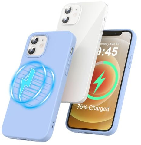 Garegce Magnétique Coque iPhone 12/12 Pro, Protection Silicone aimantée, Housse Antichoc Compatible avec MagSafe TPU Cover Induction Case Fine - 6,1 Pouces - Bleu Lavande