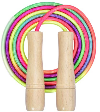 Donluhu Premium Springseil Kinder, 260cm Verstellbare Seilspringen Kinder mit Holzgriff und Baumwollseil, Fitness Spiel und Knochenentwicklung zu fördern, ideal als Geschenk für Jungen und Mädchen
