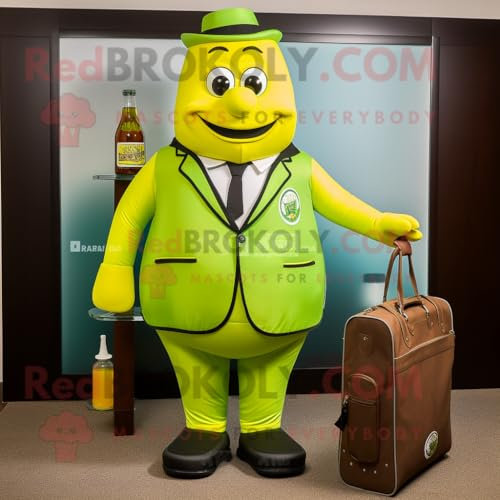 REDBROKOLY Lime bottiglia verde senape personaggio costume mascotte vestito con un Blazer e valigette