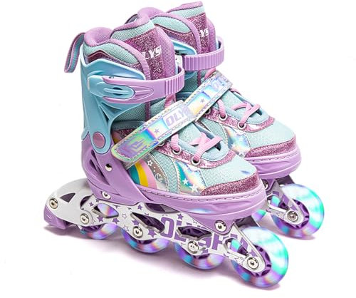 OLYSPM Inliner Kinder für Mädchen und Jungen,Regenbogen-Design,Rollschuhe Kinder in 4 Größen zur Begleitung Ihrer Kinder für Drinnen und Draußen