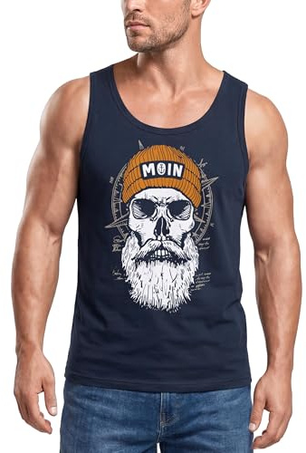 Neverless® Herren Tank-Top Printshirt Moin Skull Windrose Kompass Totenkopf Frontprint Muskelshirt