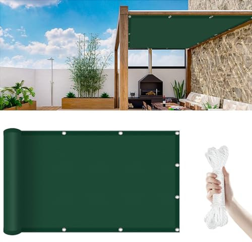 Sonnensegel mit Ösen 4 x 9 m Viele Größe Und Farben Sonnensegel Wasserdicht für Sonnenschutz Terrassenüberdachung für Garten Rasen Camping, Dunkelgrün