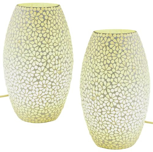 Marrakesch 2er Set Boho Deko Tischlampe Nachttischlampe 28cm groß | Deko Aesthetic Tischleuchte Lampe im Wohnzimmer Schlafzimmer & Kinderzimmer | Tischleuchte Tiaga -1- aus Mosaik E27 Lampenfassung