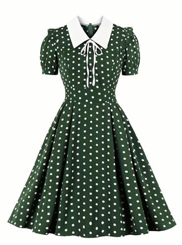Abito da Donna alla Moda con Stampa a Pois, Vestito Temperamento-Verde-XL