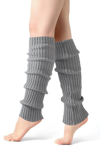 Leg Warmers - Fashion Knit Neon Leg Warmers for Women, Ladies 80s Sports Party Yoga Accessories, Grey