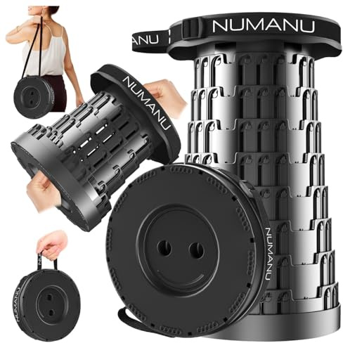 NUMANU - Enhanced Foldable Stool 2025, maximum 272.2 kg, adjustable height retractable telescopic seat, portable foldable stool, travel chair, foldable camping seat or footrest