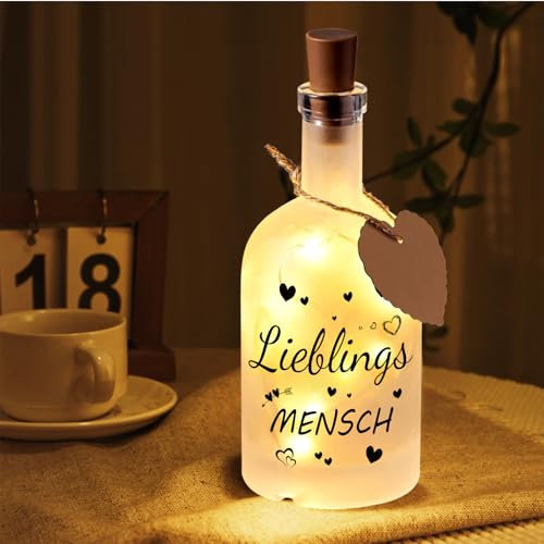 Yedkufea LED Flaschenlicht mit Spruch, LED Dekoflaschen Geburtstagsgeschenk für Mama Oma, Valentinstag Muttertag mit LIEBLINGS MENSCH für Frauen Freundin Geburtstag Hochzeit Weihnachten
