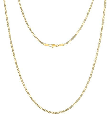 KRKC Herren Halskette, 2mm 14K Gold Vergoldet Edelstahl Panzerkette Cuban-Chain, Nickel-frei Dünne Goldkette für Männer Länge 45-66cm(45.7, 2mm-14K Gold Vergoldet)