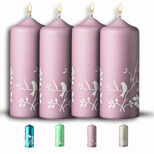 WikaKerzen bezaubernde Weihnachtskerze für Adventskranz 4 Set 15x6cm Winter-Wonderland Stumpenkerze aus hochwertigem Paraffinwachs mit Baumwolldocht Adventskerze RAL zertifiziert (Taupe-Rose)