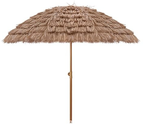 Parasol en paille hawaïen 3M avec fonction d'inclinaison pour jardin, piscine, balcon, hauteur réglable et installation facile