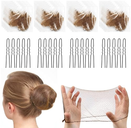 YHTCC 20 Set Bun Nets Brown with 20PCS U-Shaped Clips Hair Nets for Buns