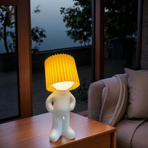 Kreative Nachtlicht A Little Shy Man, Lustige Schüchterner Mann Lampe Tischlampe, LED Tischlampe Mit Schirm, Romantische LED Nachttischlampe Schlafzimmer Deko Lampe (Gelb)