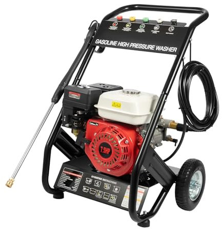 Nettoyeur haute pression à essence 4 temps 190 bar 6,5 ps 4900 W avec 5 buses au choix et pistolet pulvérisateur pour le nettoyage des sols et autres zones