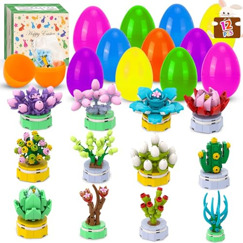 Ostergeschenke Kinder, 12 Stück Ostereier zum Befüllen mit Bausteinen für Sukkulenten, Plastik Ostereier 8.5 cm x 5.5 cm, Perfekt für Osterkörbchen, Deko für Party, Klassenzimmer & Osteranreize