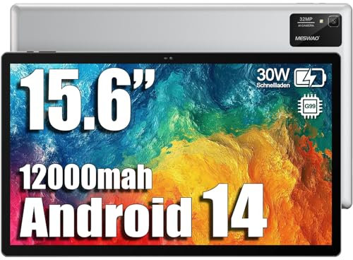 azamp 15,6 Zoll Android 14 Tablet, MES-B3 Pro Großes Tablets mit 30W-Schnelllademodus, Helio G99 Octa-Core, 12000mah, 6GB RAM+128GB ROM(1TB TF) Tablett, WiFi, 32MP Kamera