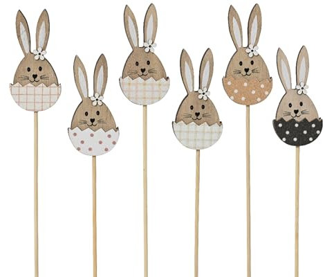 Decoris Osterhase im Ei Blumenstecker 29,5cm Holz 1 Stück Sortiert - Osterstecker Hase am Stab als Osterdeko Frühlingsdeko - Holzdeko für Ostern Frühling - Pflanzenstecker Dekostecker