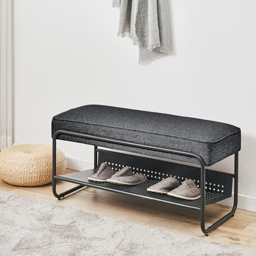 [en.casa] Schuhbank Lillehammer 90x37x42 cm Schwarz Schuhregal Sitzbank mit Stauraum Eingangsbereich Flur Möbel Garderobenbank