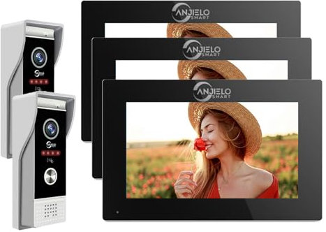 1080P Wired Video Doorbell Camera Apartment Intercom, 7 pollici Full Touch Monitor System, TUYA WiFi Smart Home Video Intercom Door Phone Kit per la casa Villa (2 Campanello+3 Monitor)