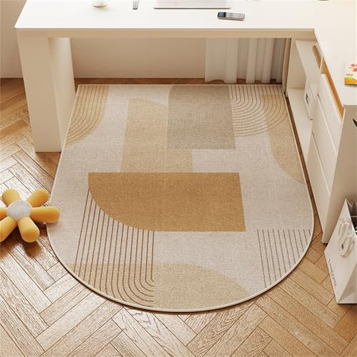 Surwin Bürostuhl Unterlage Teppich, Khaki Curve Stil Bodenschutzmatte für Bürostuhl Hartböden Parkett Laminat, Kratzfest rutschfest Bodenmatte Stuhlunterlage Bürostuhlunterlage (Kamel,100x120cm)