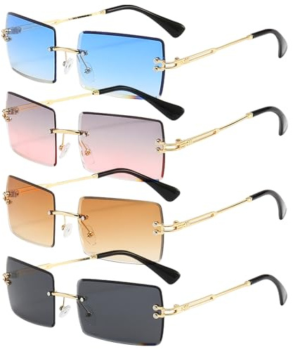 EDLMKM 4 Pairs Square Rimless Sunglasses, Rimless Rectangle Sunglasses, Vintage Rectangle Transparent Glasses, Retro 90s Square Glasses