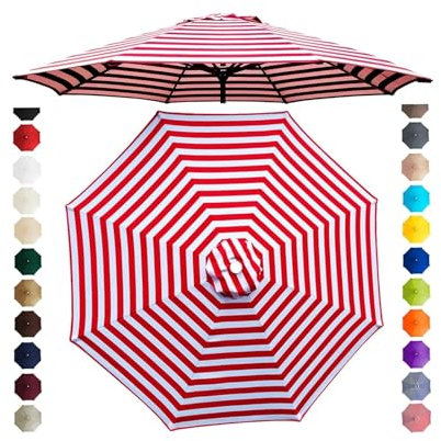 Chinimon Replacement Parasol Canopy 2m/2.5m/2.7m/3m/3.5m, 6/8 Arms Parasol Replacement Cover, Garden Parasol Replacement Canopy for Garden Umbrella Yard Beach (Red and White, 2m/6-Ribs)