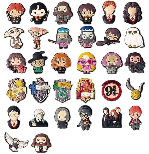 LAINIKE 32 PCS Harry Shoe Charm Harry Shoe Pin Crocs Potter Shoes Decoration Charm Anime Shoe Charms Pin Children DIY Sticker PVC Shoe Charms for Children, Party Favours, Birthday Gift