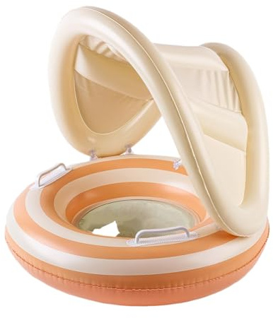 Bouee Bebe avec Pare Soleil, Bouée Gonflable pour Bébé, Bouées De Natation pour Bébés avec Poignée Antidérapante, Convient pour La Plage, La Fête, Les Vacances, 57x49cm