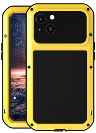 HIEHGN Passend für iPhone 16, iPhone 13, iPhone 14, iPhone 17 Pro Max Schutzhülle aus Metall und Silikon mit Linsenabdeckung und Fallschutz, gelb, für iPhone 14 Pro