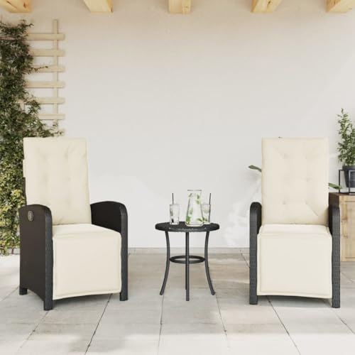 Fangmaliuyun 2er Set Verstellbare Gartenstühle Schwarz Poly Rattan Sessel mit Cremeweißen Kissen 57 x 61 x 93 cm Modernes Design Robust und UV-beständig für Balkon Terrasse und Campingplatz
