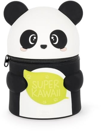 Legami - Super Kawaii Panda Federmäppchen für bis zu 100 radierbare Stifte, weiches Silikon, 13 x 19 x 13 cm
