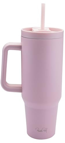 Fackelmann x Pamela Reif Isoliertrinkbecher 1200 ml – Auslaufsicherer Thermobecher mit Keramikbeschichtung, Doppelwandiger Edelstahl für Heiß- und Kaltgetränke, mit Griff und Strohhalm