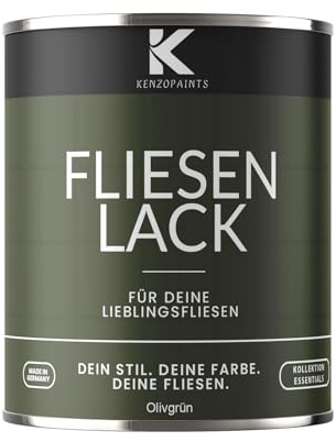 KENZOPAINTS Fliesenlack Fliesenfarbe Seidenmatt Farben Lack Fliesen Wand Boden Bad Küche Wandfliesen Bodenfliesen (Olivgrün - RAL 6003, 750ml.)