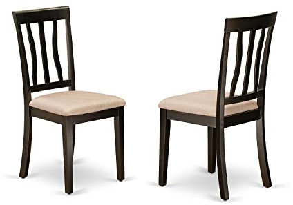 East West Furniture ANC-CAP-C Antique Kitchen Dining Chairs - Linen Fabric Upholstered Wood Chairs, Set of 2, Cappuccino