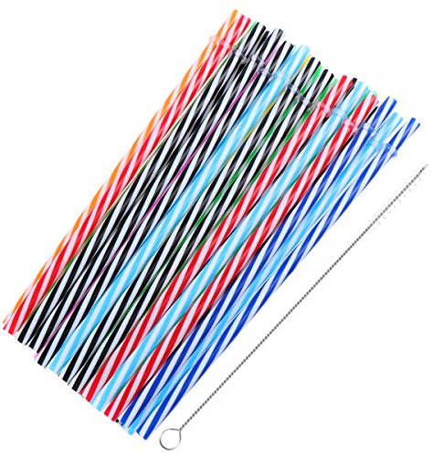 OUNONA Kunststoff Trinkhalme Bunte Wiederverwendbare Dicke Strohhalme mit Pinsel f¨¹r Party Glas 25 St¨¹cke (Mischfarben)