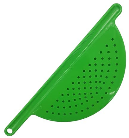 Handy Housewares Hand Held Plastic Pot Drainer, Pasta Noodle Veggie Strainer with Handle - Fits up to 9 Pot - Green
