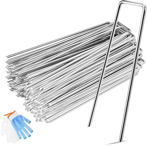 100 Grapas para Jardín de Acero Galvanizado GIOVARA Grapas de Fijación U Acero Galvanizado 150mm Largo, Diámetro 2,98mm