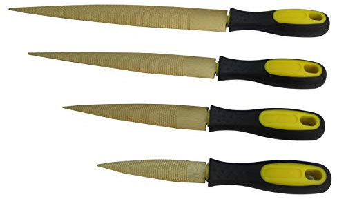 Raspa per legno dorato Set di 4 pezzi, taglio grossolano fine, 4 -6 -8 -10, Raspa conica per legno, pelle, metalli teneri, plastica morbida, file raschiato in acciaio di qualità 4-Pack