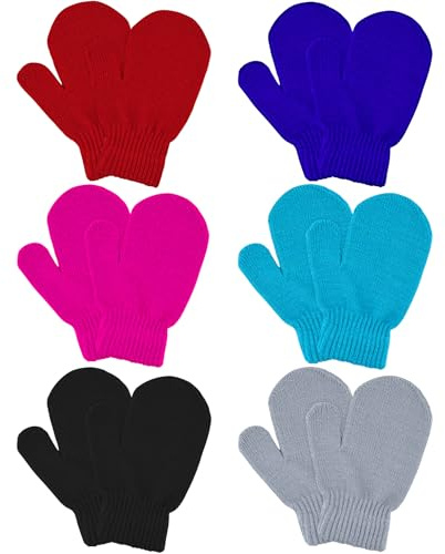 MENOLY 6 Pairs Toddler Mittens Magic Stretch Mitten Winter Warm Kids Knit Gloves for Little Girls Boys