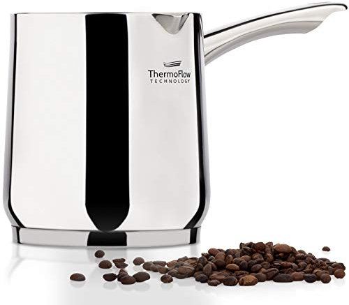 ROSMARINO Edelstahl-Induktions-Mokka-Kanne 900 ml - Moderne Türkische Cezve-Kaffeekanne mit 3-lagigem Stahlboden (900ml)