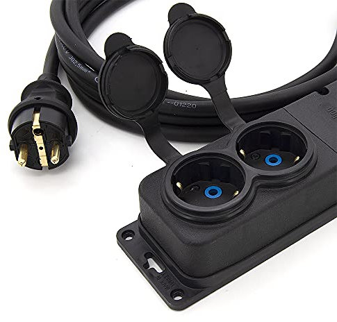 KOOP Elektro 5 m Gummi-Verlängerungskabel mit 2 Schuko Steckdosen für Garten Außenbereich IP44 16A 230V H05RR-F 3 * 1,5 (5 m, 2-Fach Steckdosenleiste)