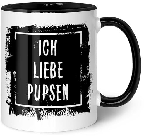 GRAVURZEILE Bedruckte Tasse mit Spruch - Ich Liebe Pupsen - Lustige Geschenke - Spülmaschinenfest - Geschenk für Freunde & Kollegen - Geschenk für Büro & Alltag - Farbe: Schwarz & Weiß